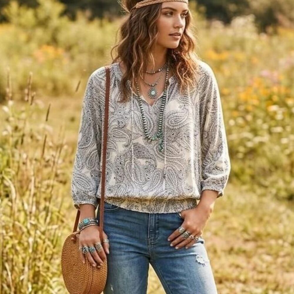 NWT Como Vintage Boho Paisley Tunic Top | Size M Peasant indie relaxed